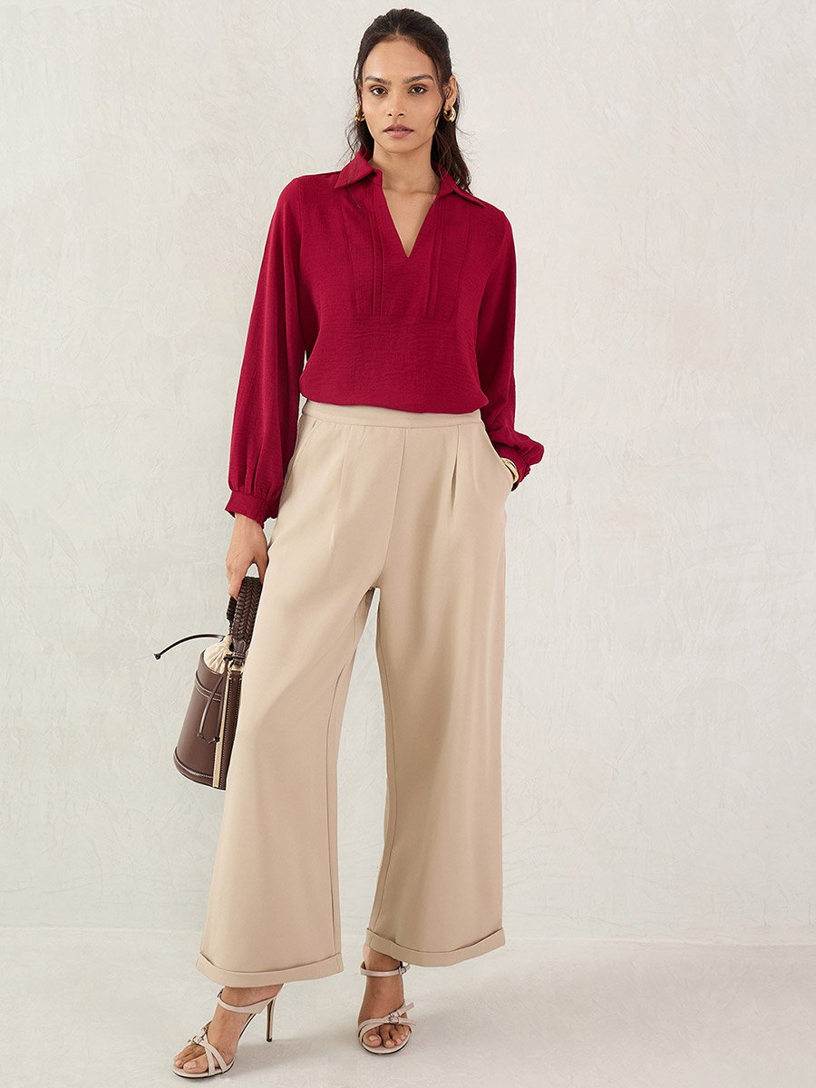 Maroon Collared Top with 3/4 Sleeves