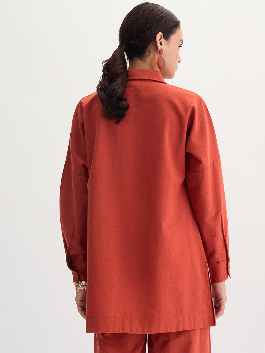 Rust Cotton Linen Button Detail Tunic