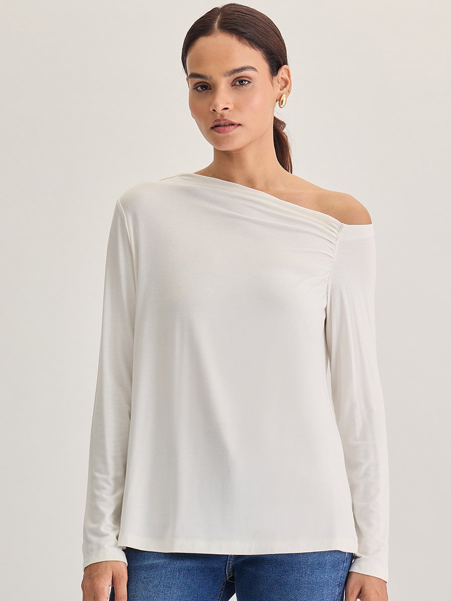 White Knit One-Shoulder Top