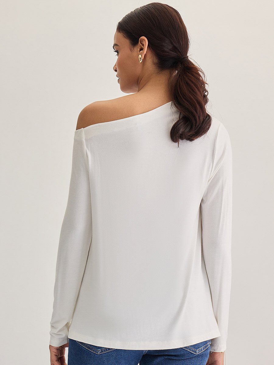 White Knit One-Shoulder Top