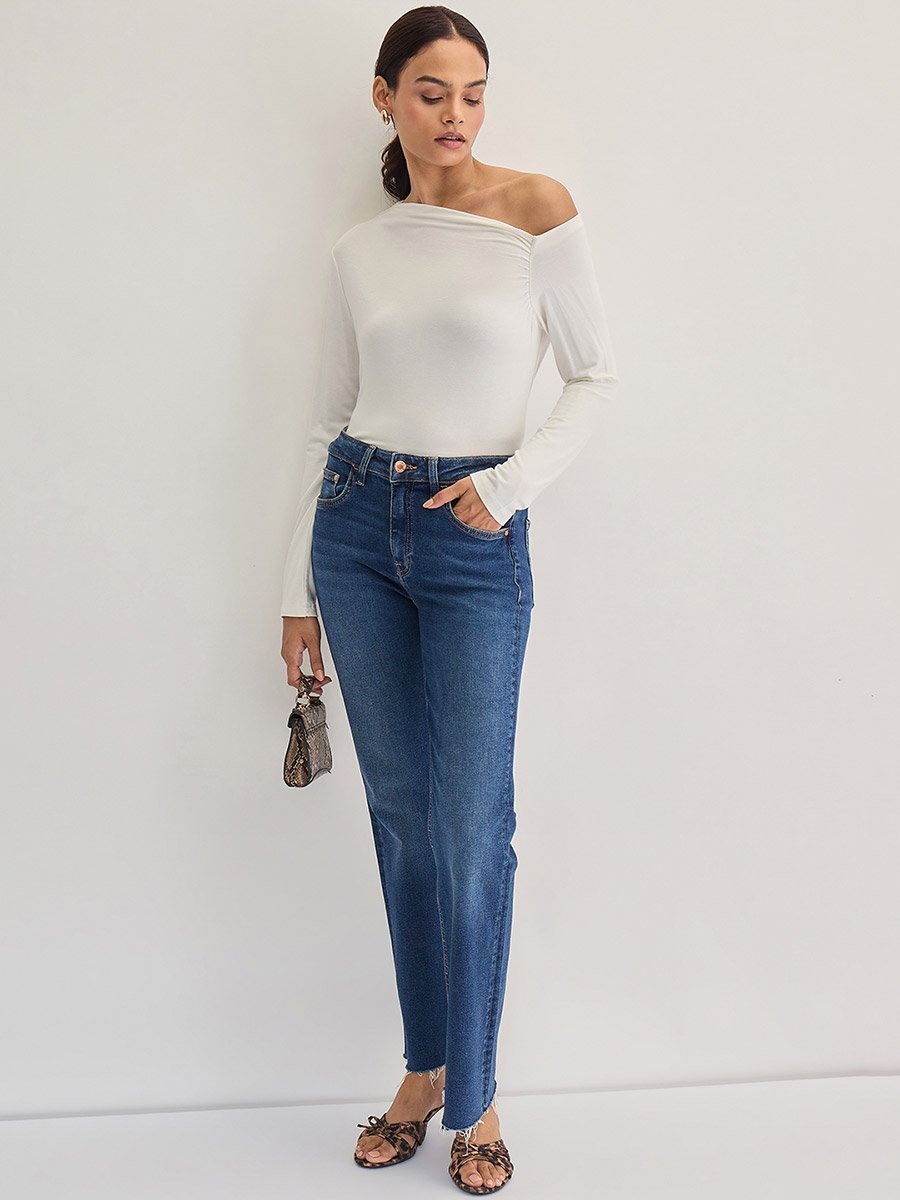 White Knit One-Shoulder Top