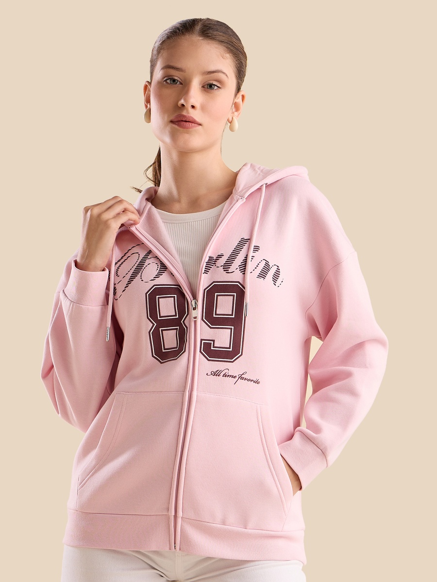 Varsity Print Zip Through Hoodie