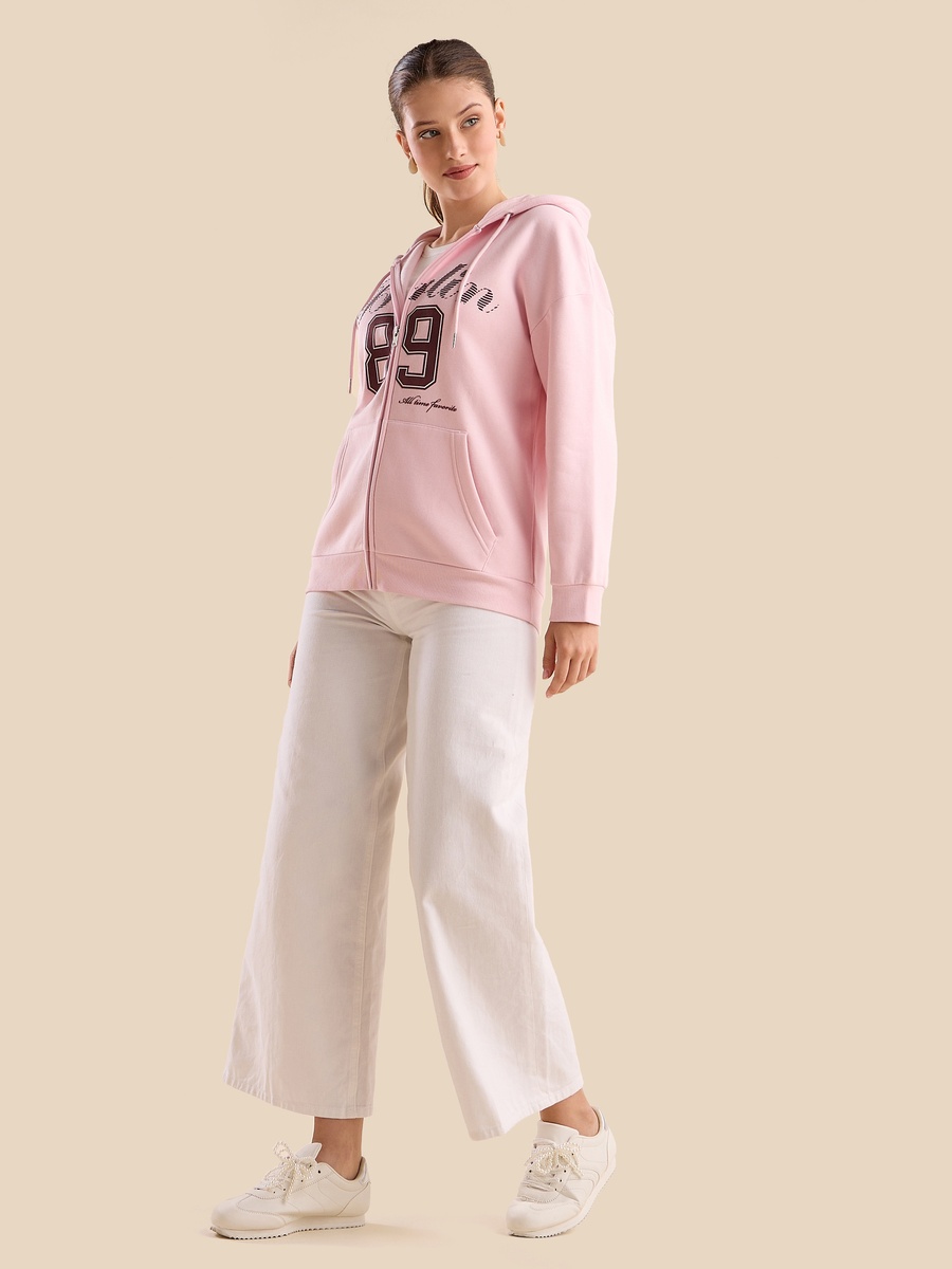 Varsity Print Zip Through Hoodie