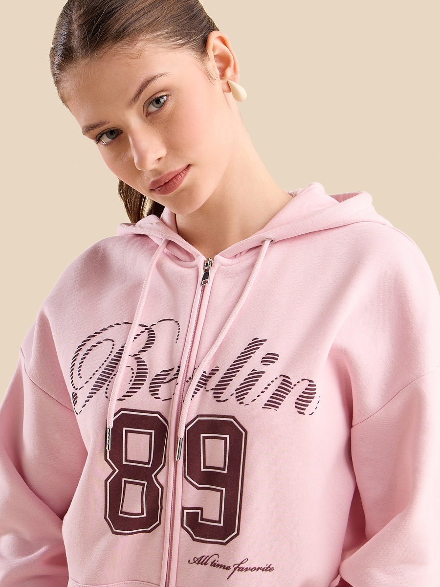 Varsity Print Zip Through Hoodie