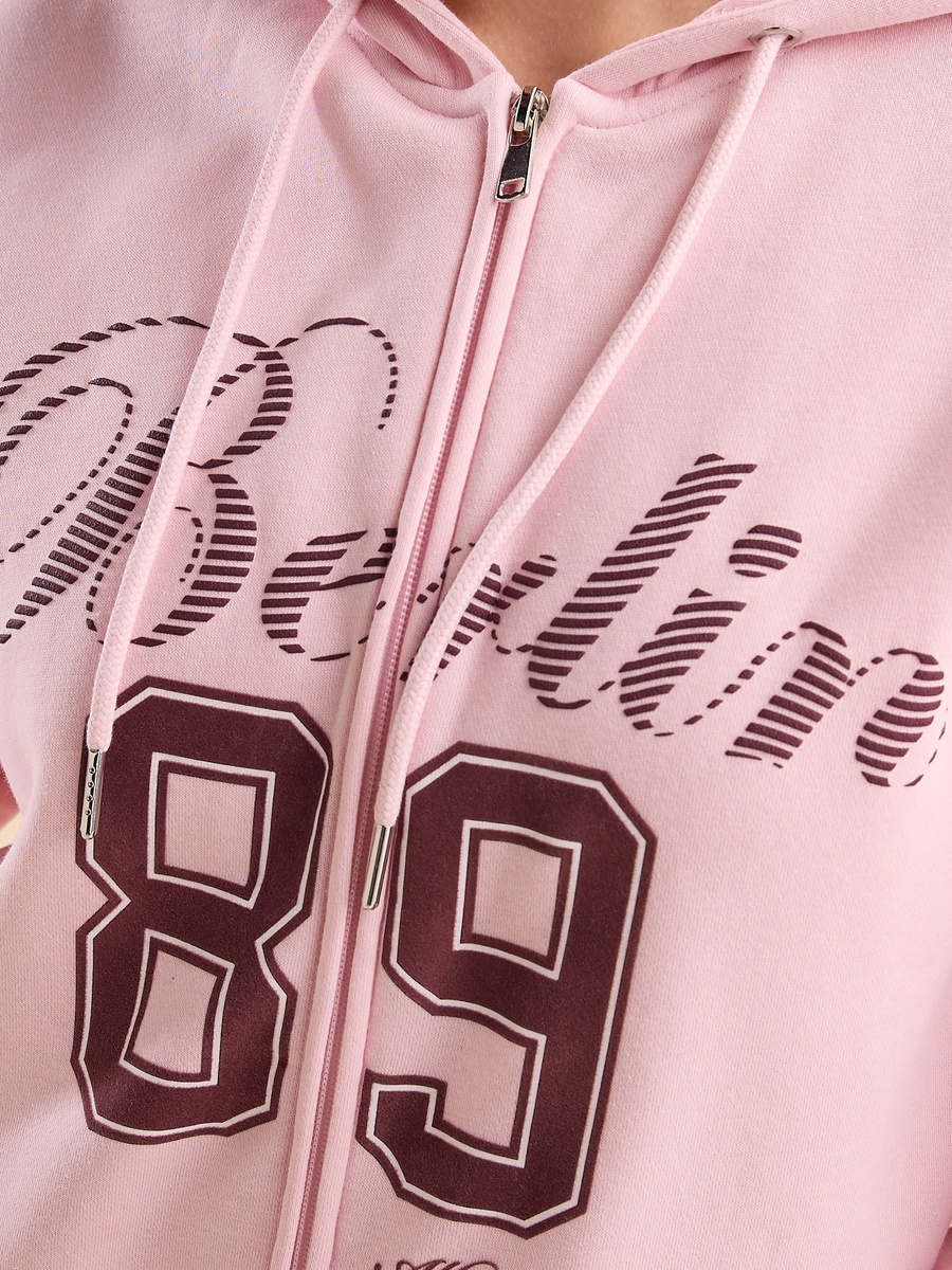 Varsity Print Zip Through Hoodie