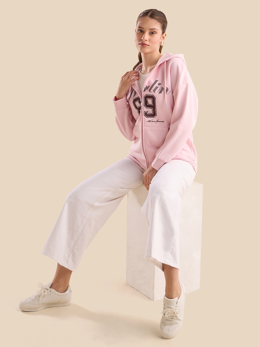 Varsity Print Zip Through Hoodie