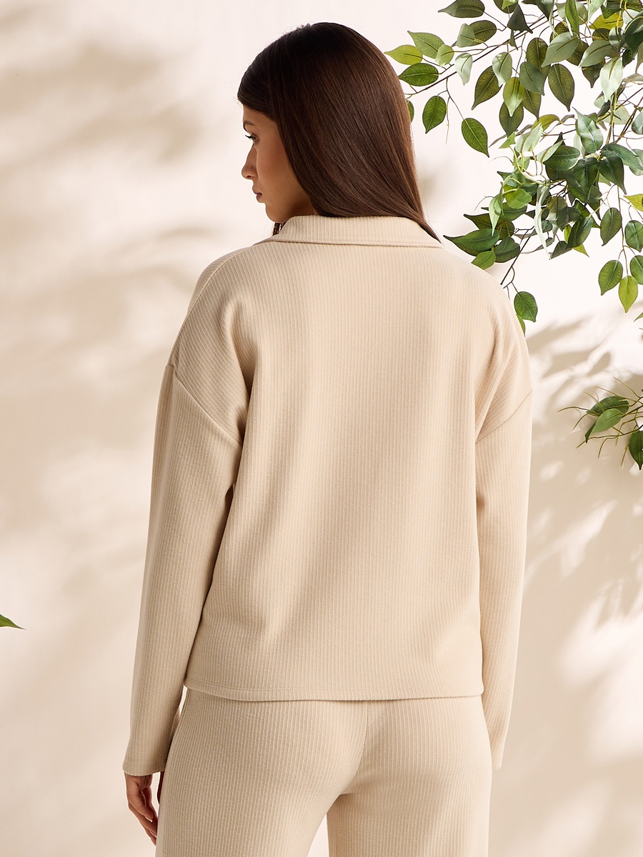 Ribbed Collared Top with Drop Shoulder