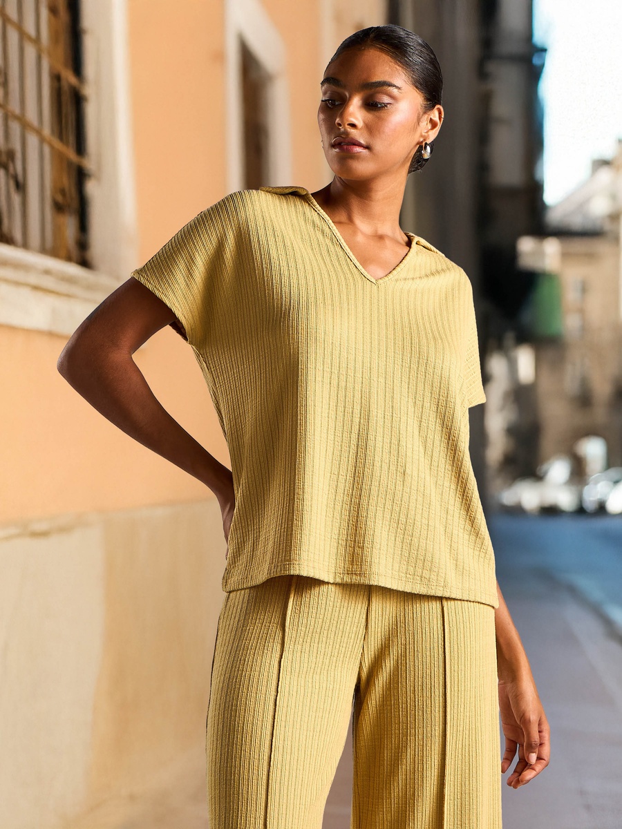 Textured Polo Drail Top