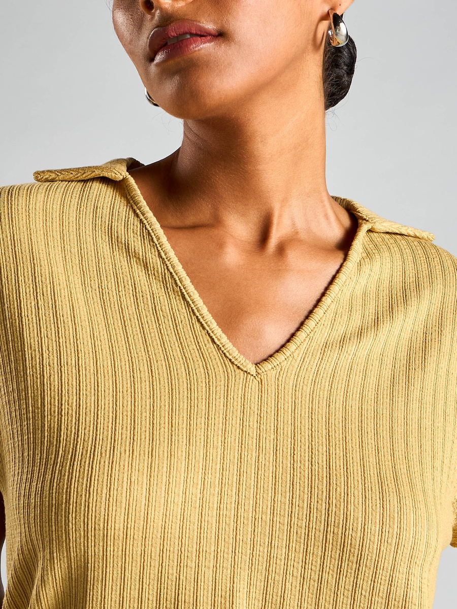 Textured Polo Drail Top