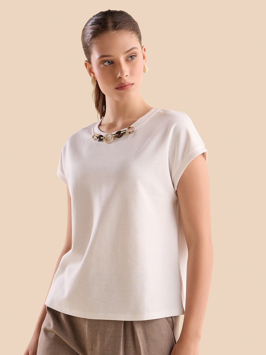 Chain Accent Top with Extended Sleeves