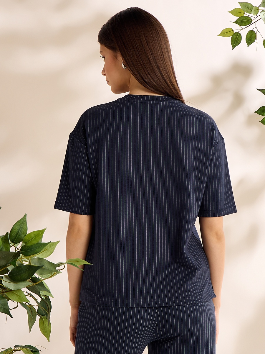 Pinstriped Top with Drop Shoulder