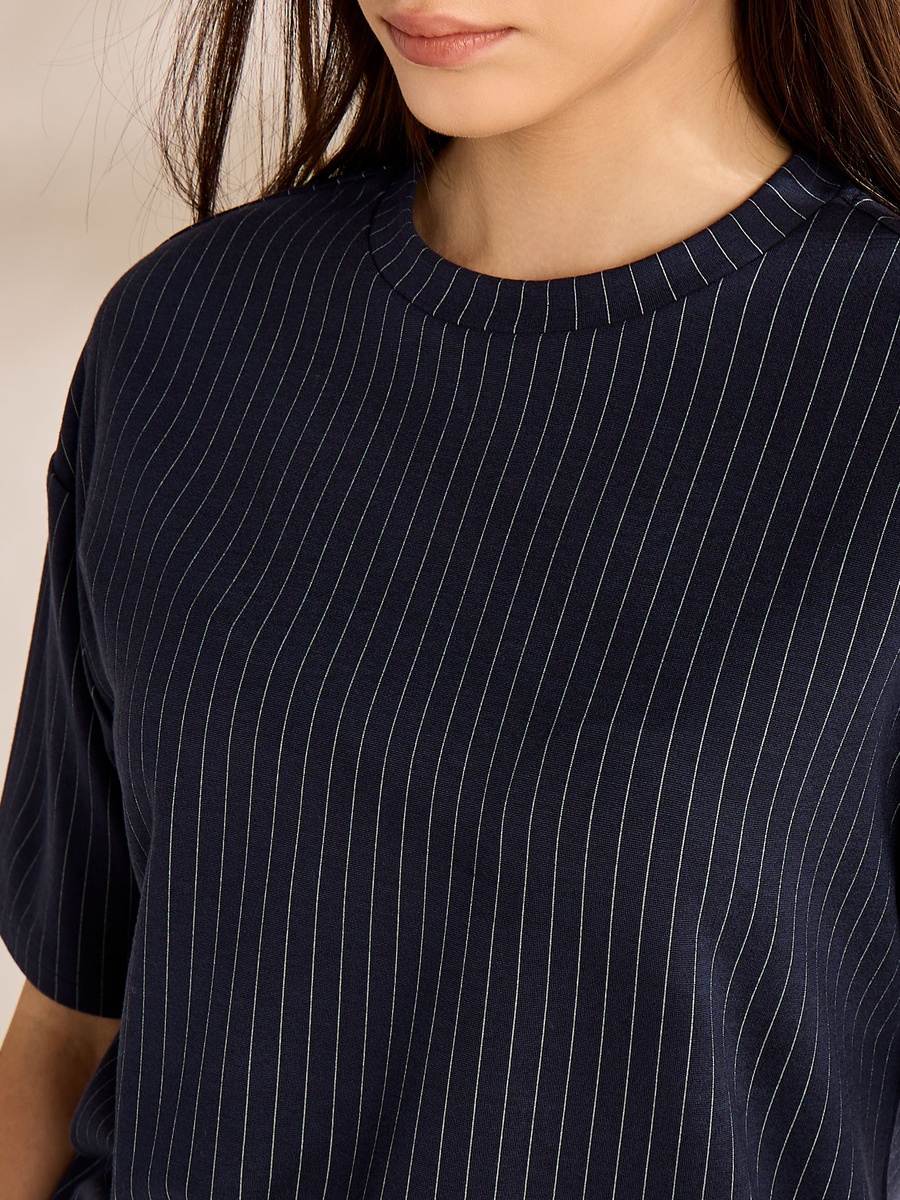 Pinstriped Top with Drop Shoulder