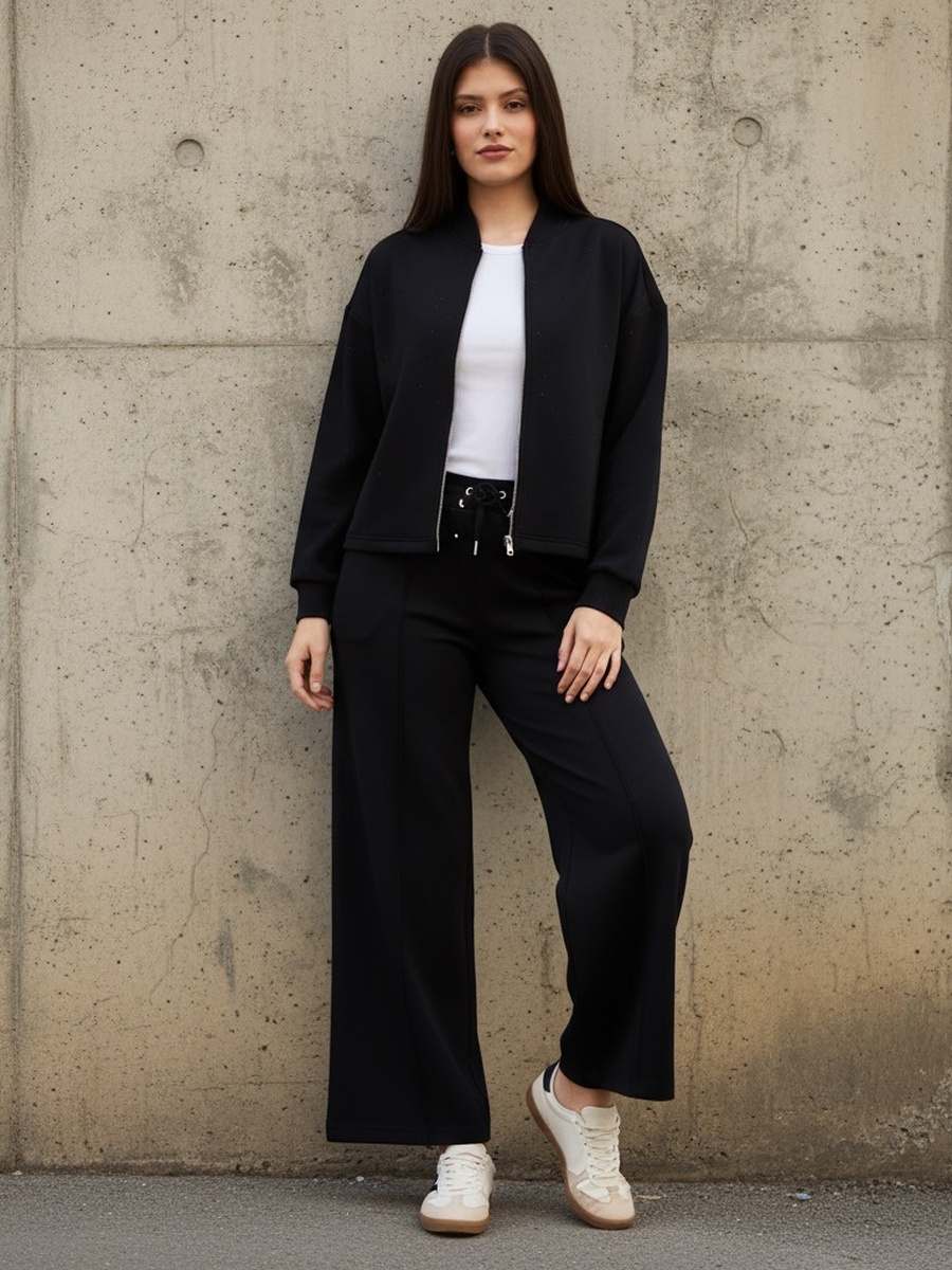 Black Rhinestones Embellished Bomber Jacket