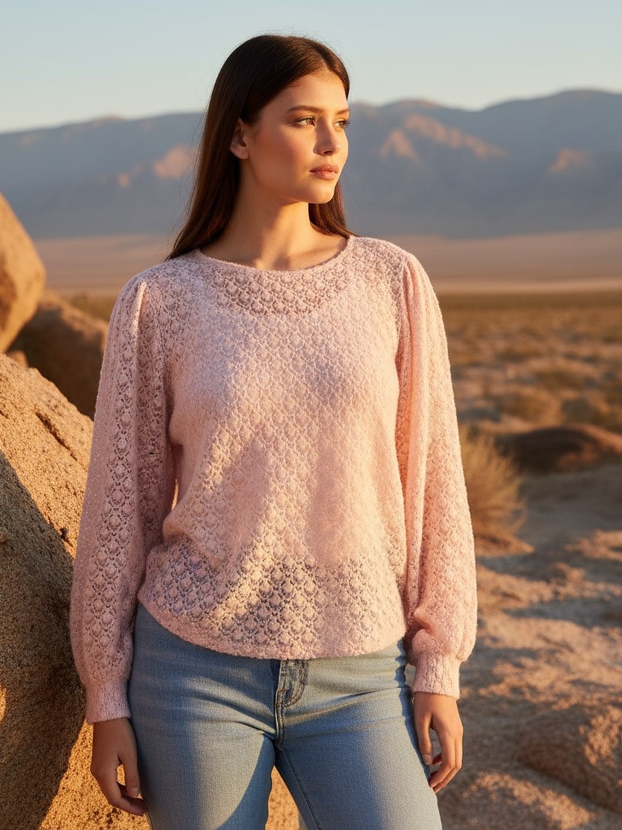 Pink Lace Long Sleeve Top
