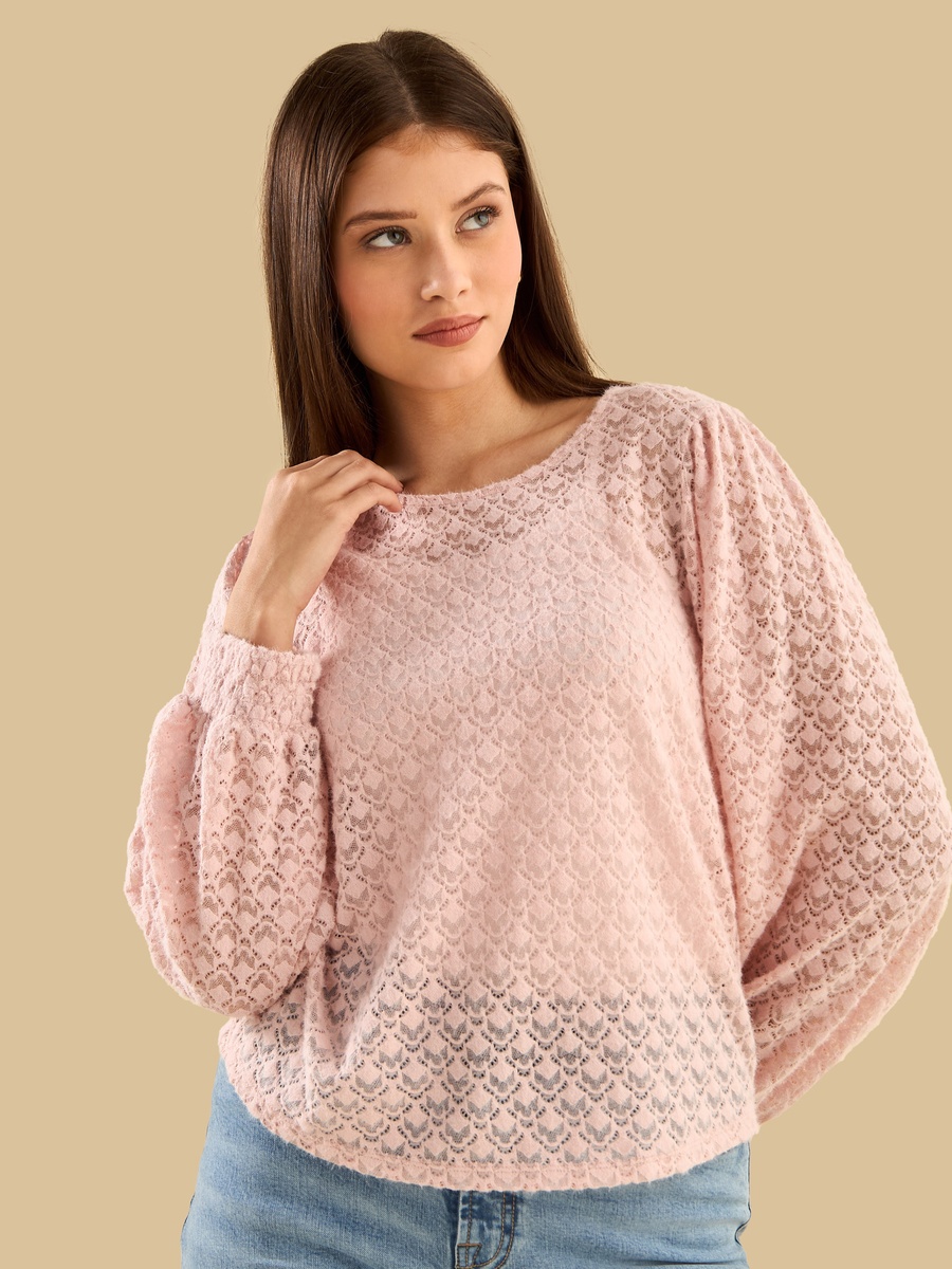 Pink Lace Long Sleeve Top