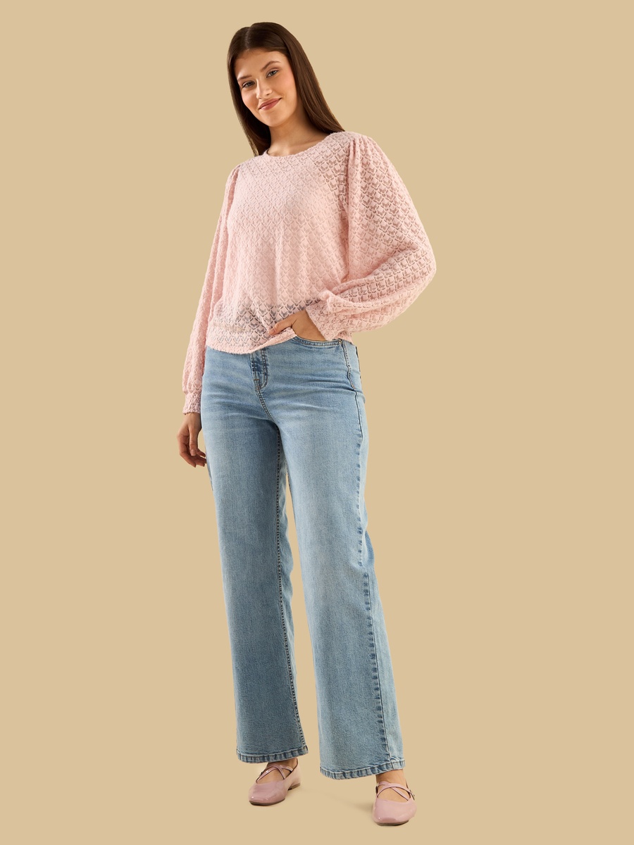 Pink Lace Long Sleeve Top
