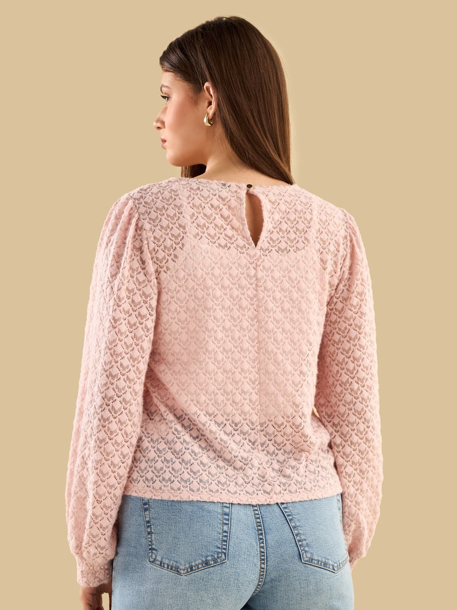 Pink Lace Long Sleeve Top