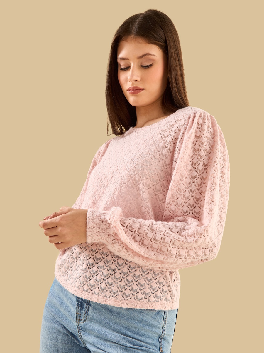 Pink Lace Long Sleeve Top