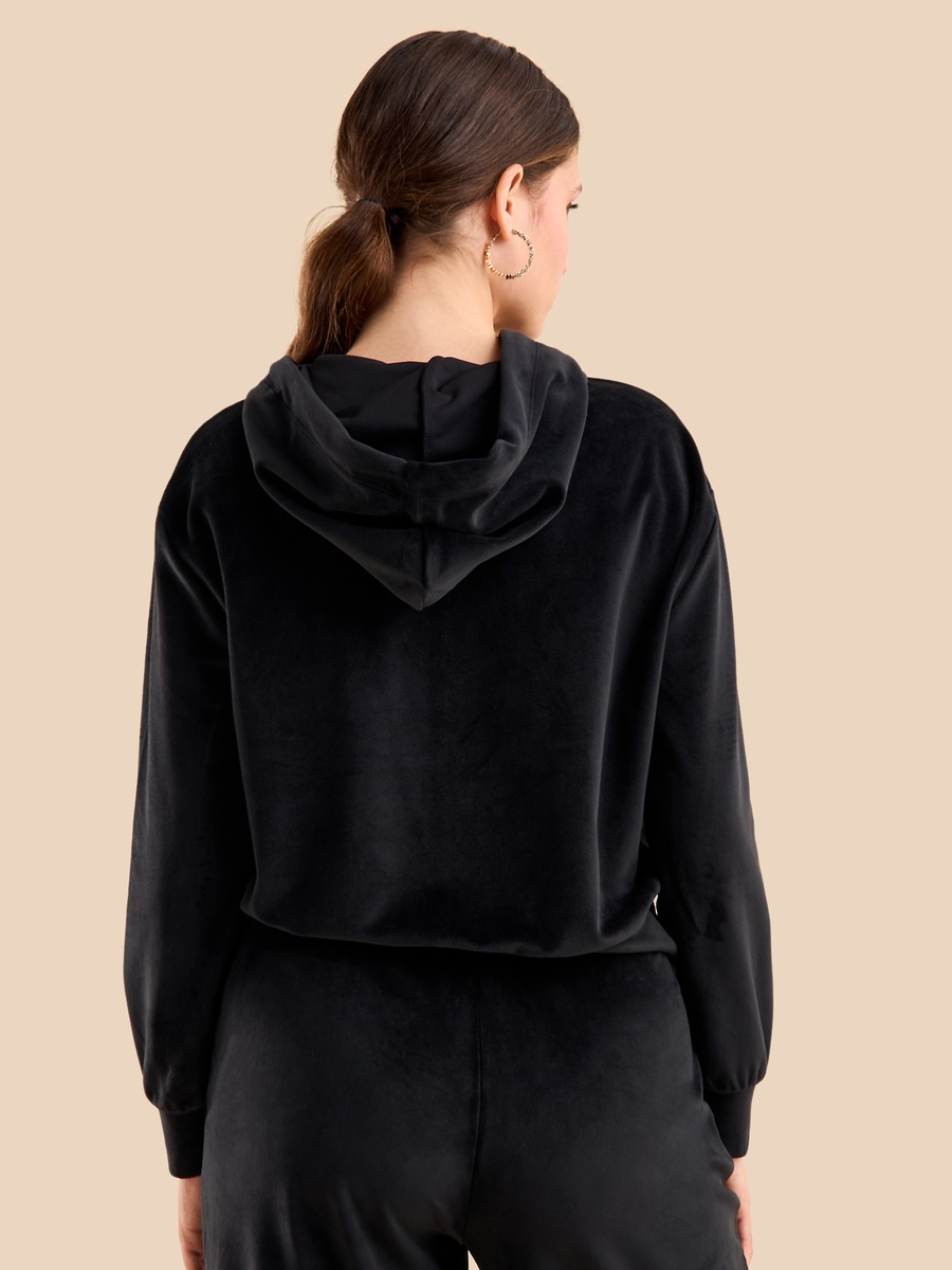Embellished Velour Zip Through Hoodie