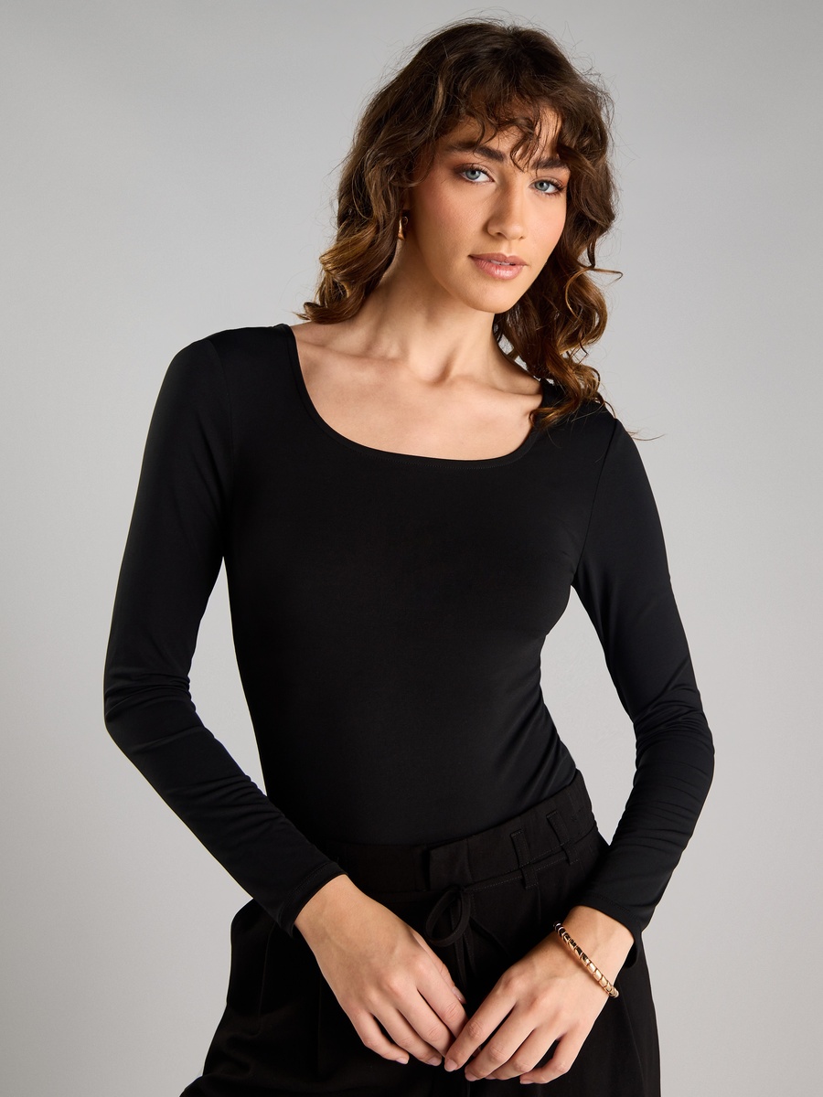 Plain Bodysuit with Square Neck