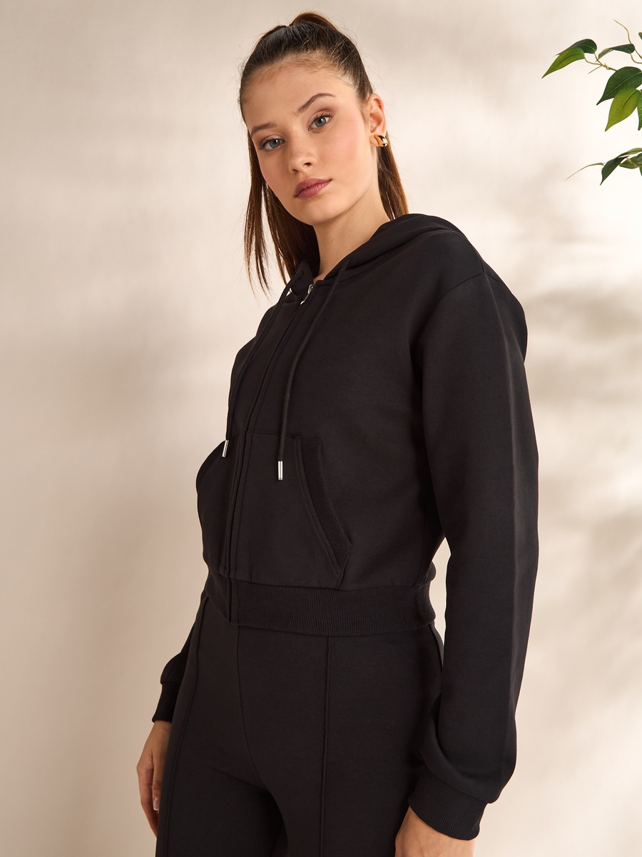 Plain Hooded Zip Through Sweatshirt