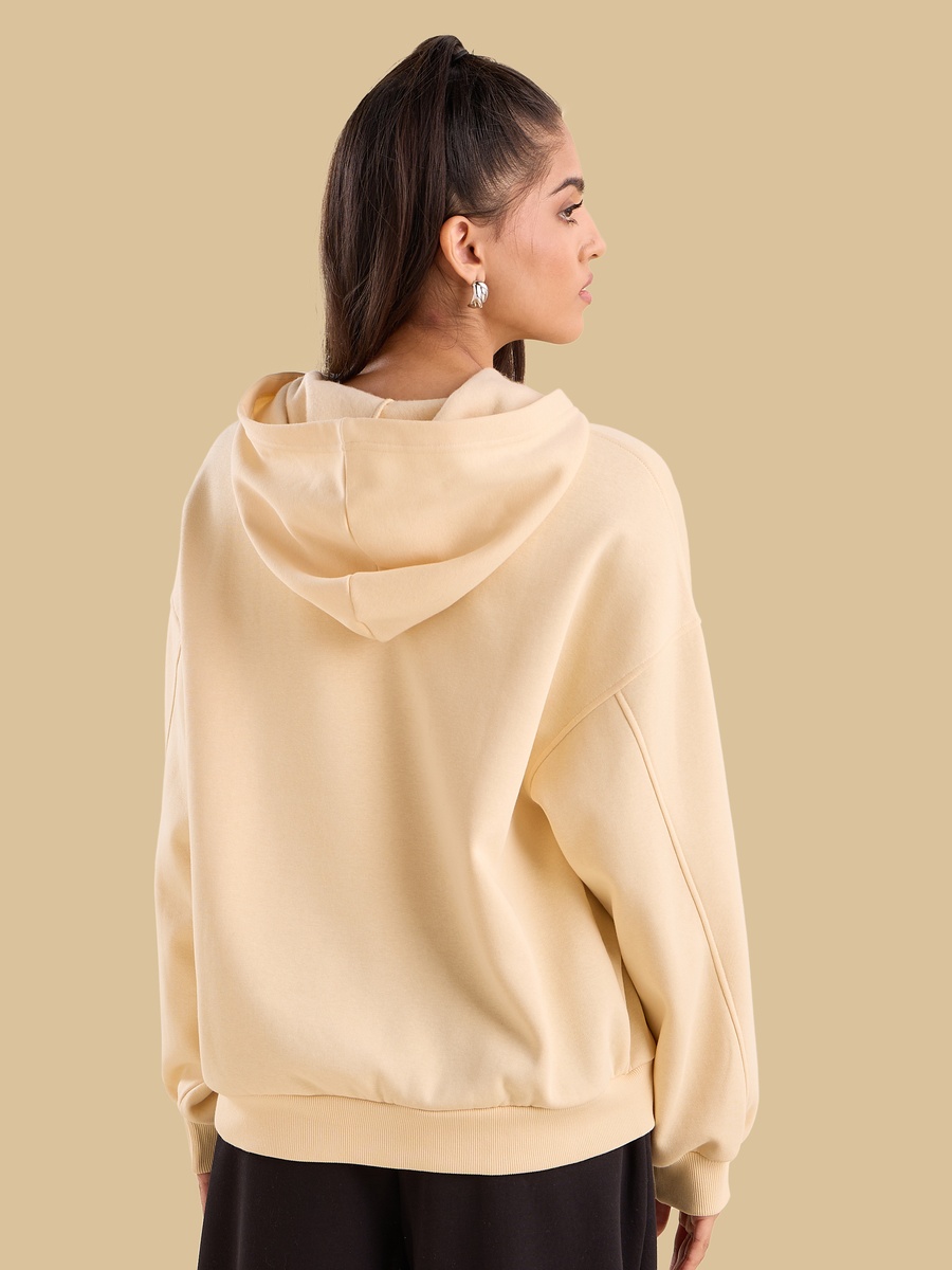 Slogan Embroidered Hooded Sweatshirt