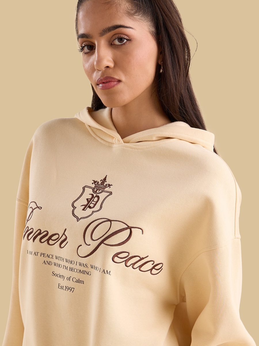 Slogan Embroidered Hooded Sweatshirt