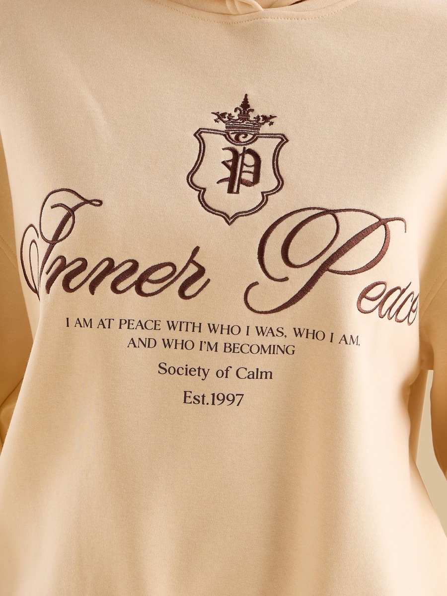 Slogan Embroidered Hooded Sweatshirt