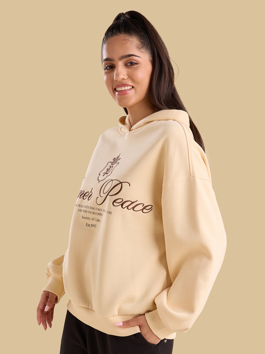 Slogan Embroidered Hooded Sweatshirt