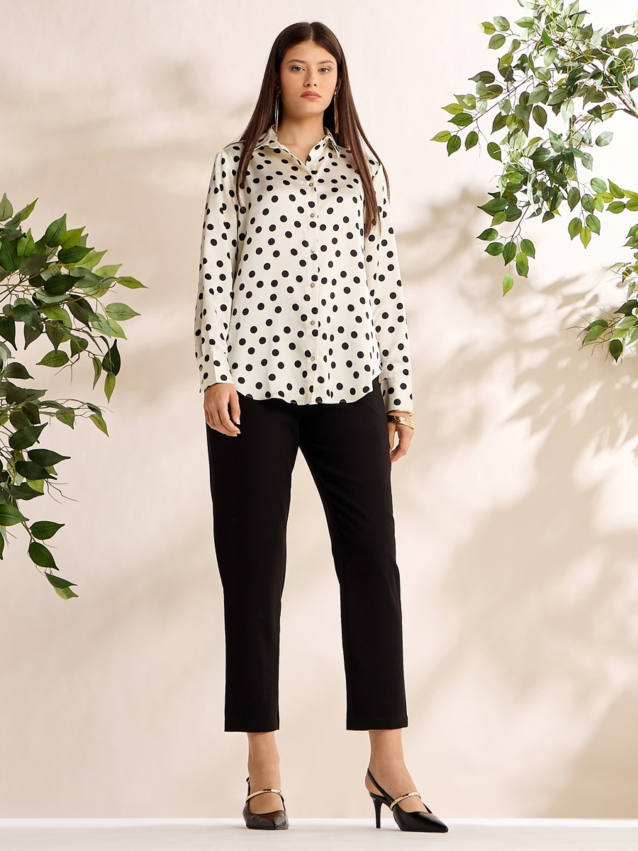 Polka Dot Print Oversized Satin Shirt