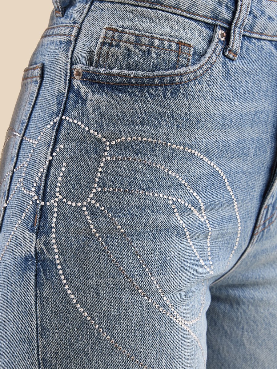Bow Embellished Straight Fit Jeans