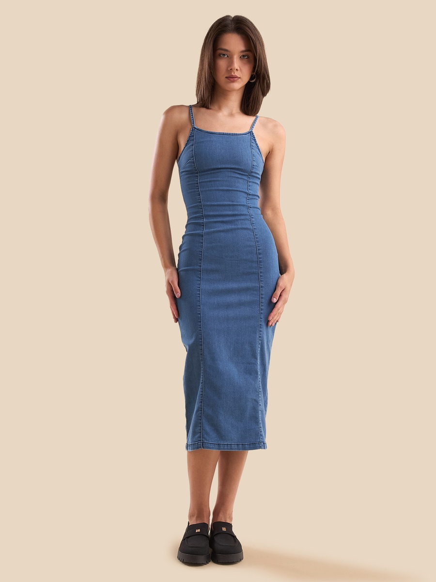 Plain Bodycon Sleeveless Denim Dress