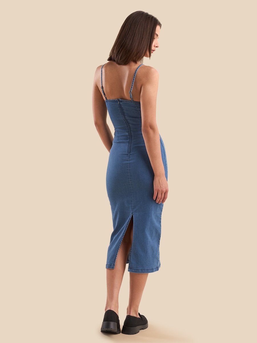 Plain Bodycon Sleeveless Denim Dress