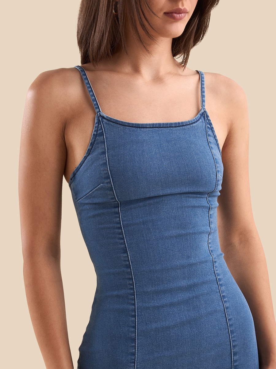 Plain Bodycon Sleeveless Denim Dress