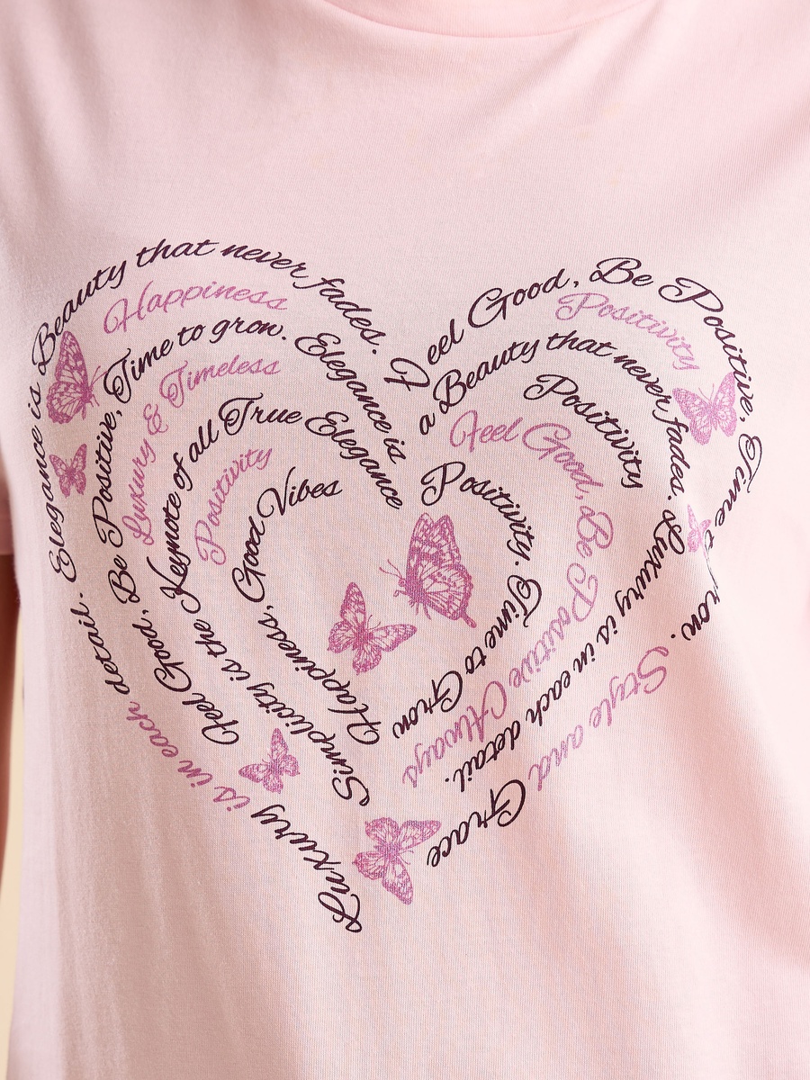 Slogan Heart Print T-Shirt