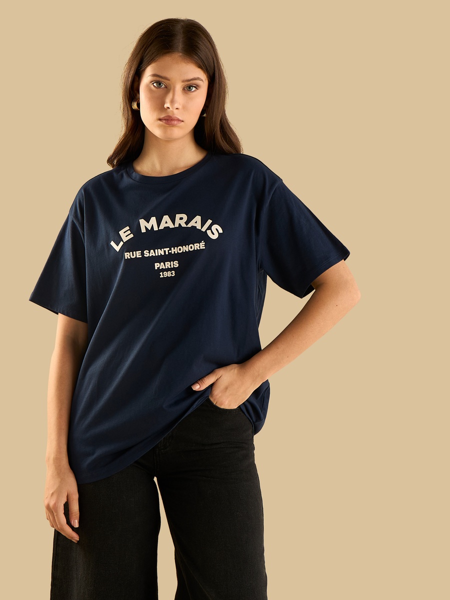 Typographic Print Oversized T-Shirt