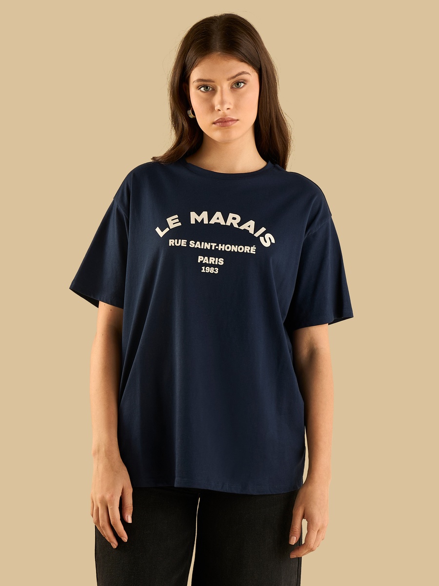 Typographic Print Oversized T-Shirt
