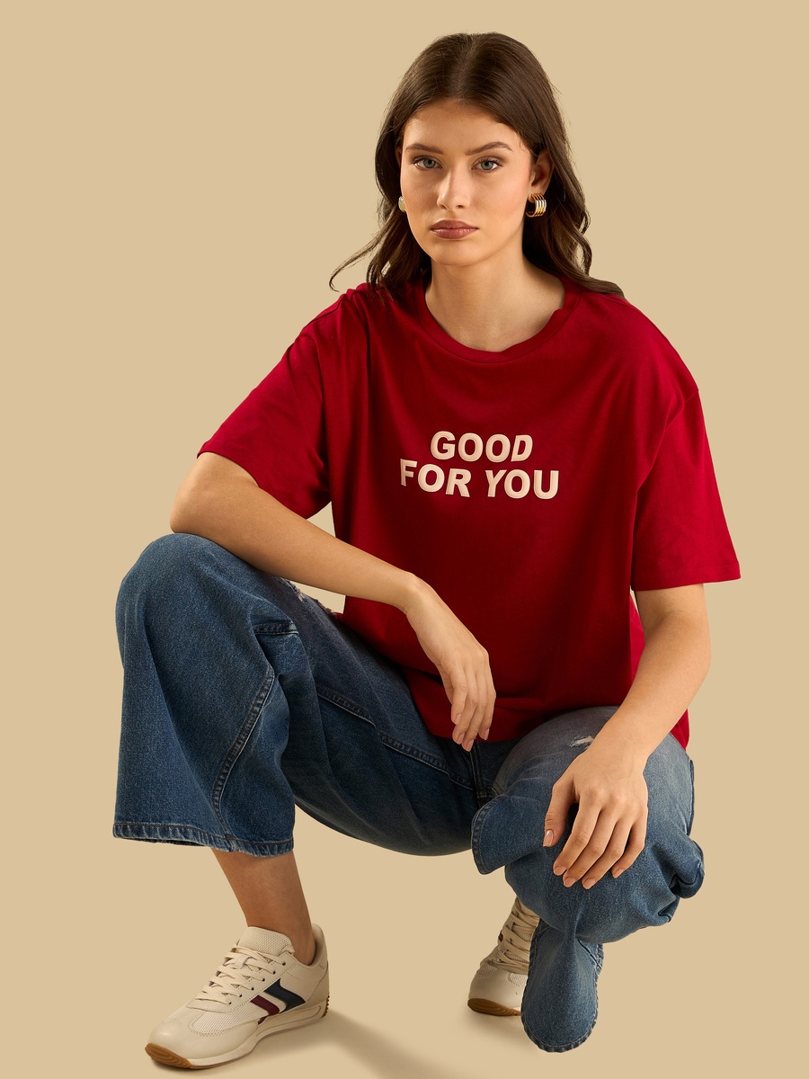 Slogan Embossed Oversized T-Shirt