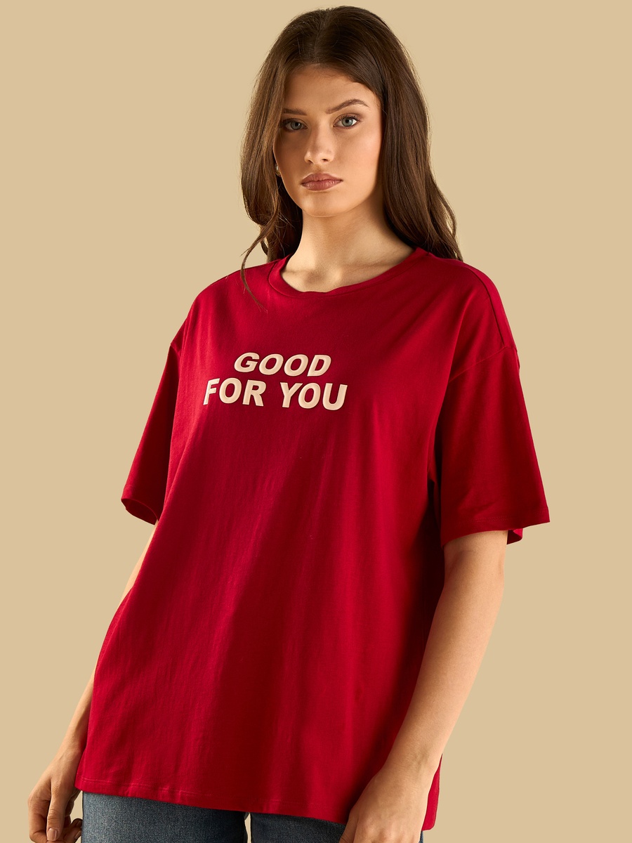 Slogan Embossed Oversized T-Shirt