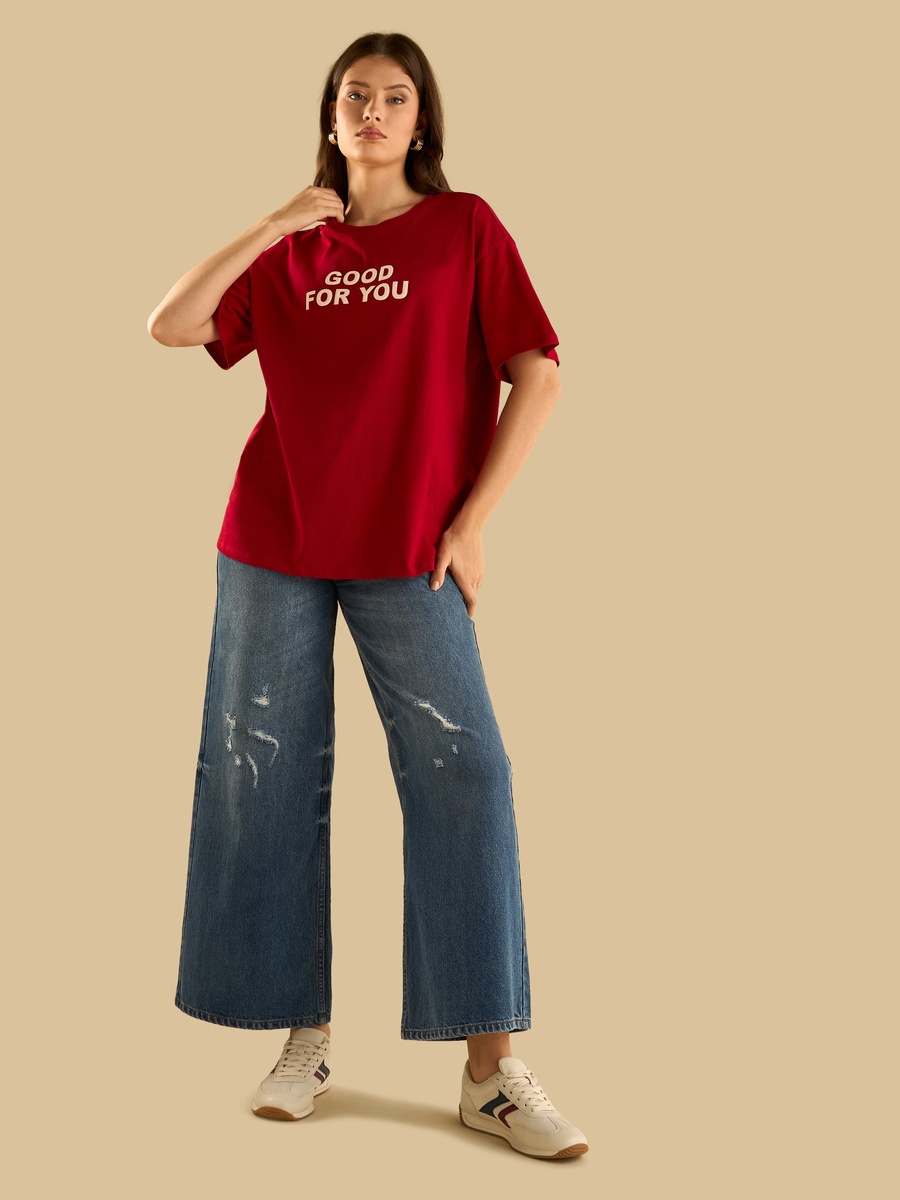 Slogan Embossed Oversized T-Shirt