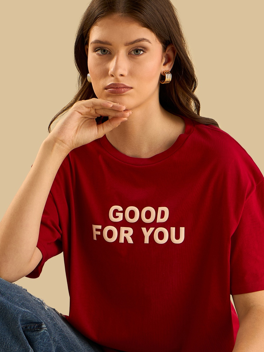 Slogan Embossed Oversized T-Shirt