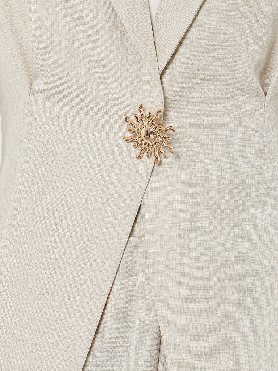 Beige Notch Lapel Blazer and Wide Leg Pants Co-ords