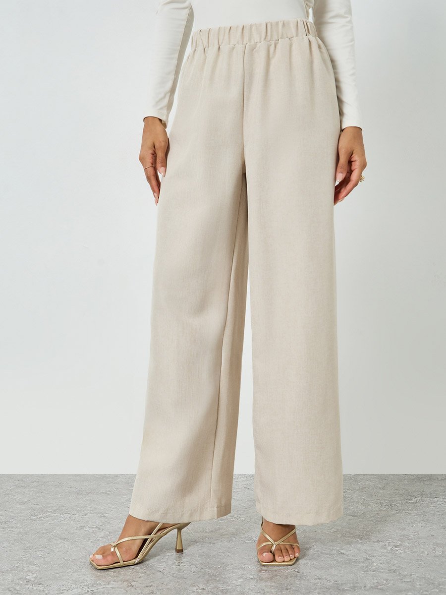 Beige Notch Lapel Blazer and Wide Leg Pants Co-ords