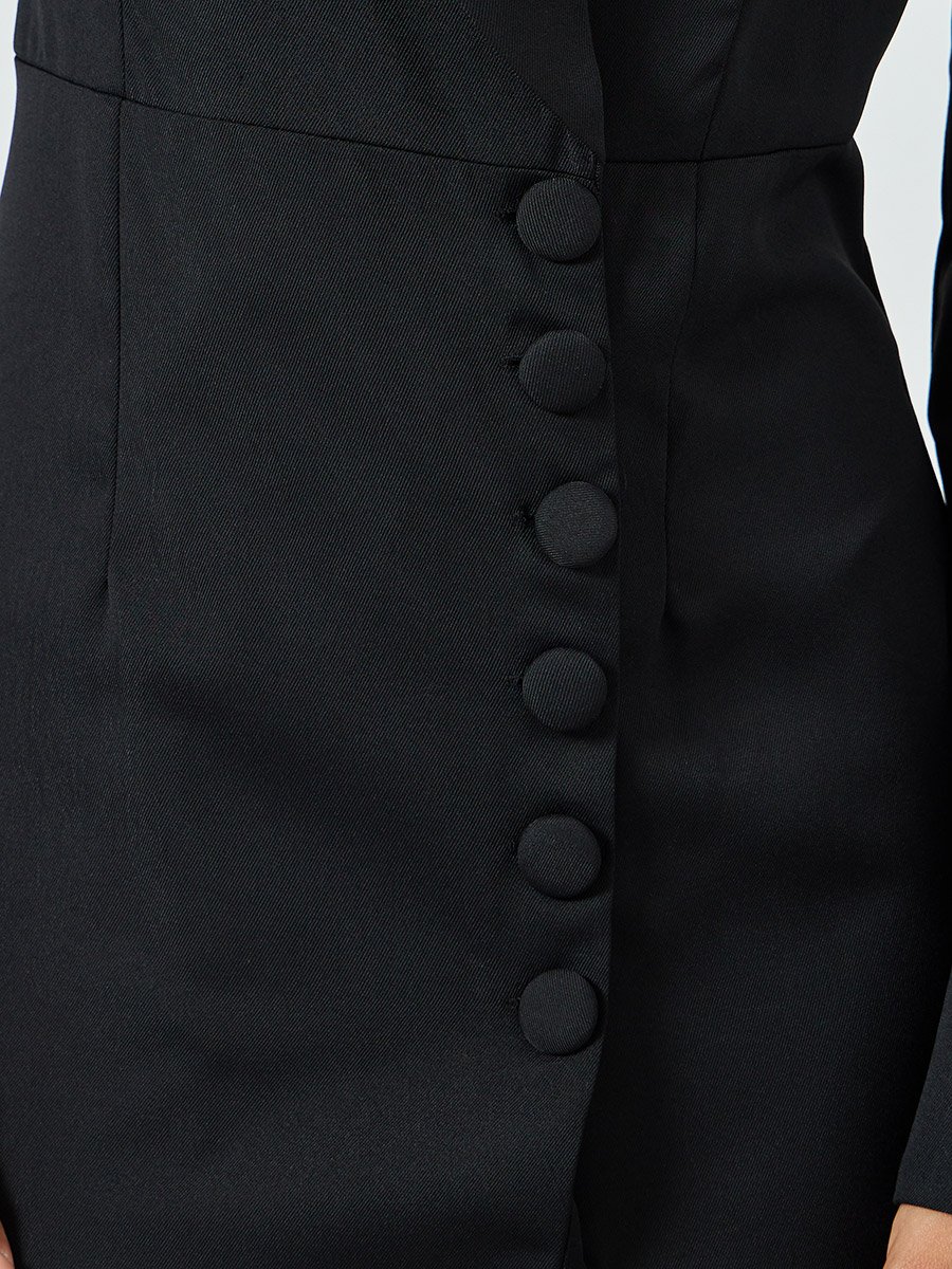 Black Twill Maxi Dress with Button Detail