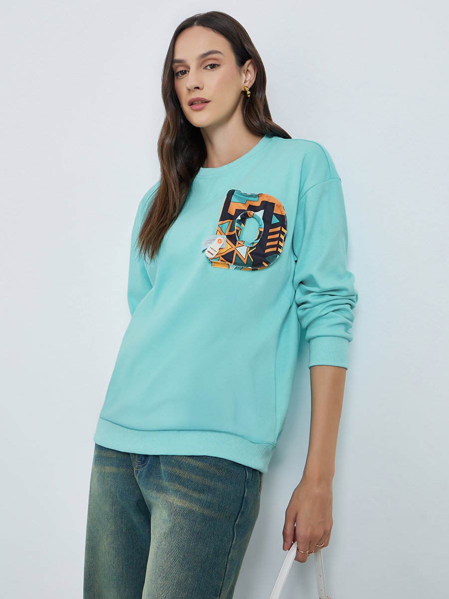 Green 3D Patch Detail Regular Fit Sweatshirt