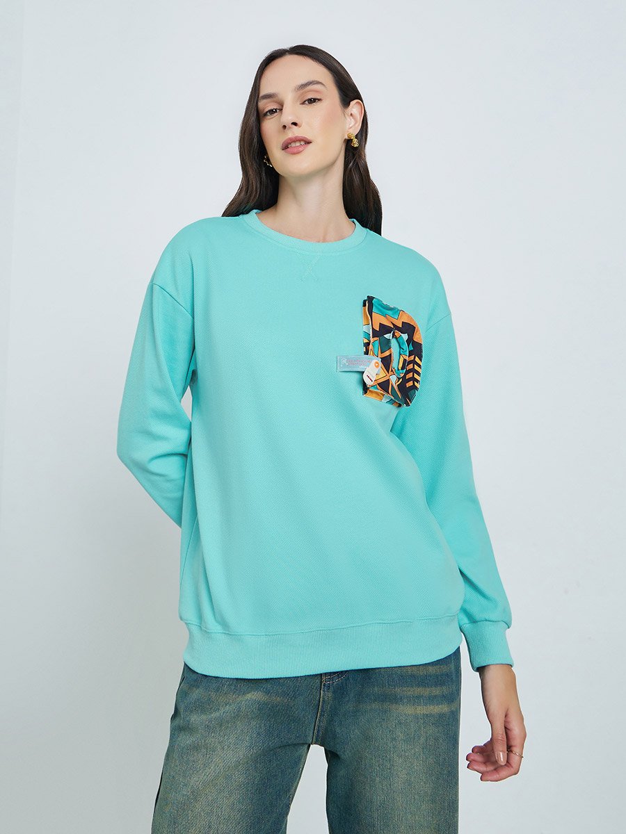 Green 3D Patch Detail Regular Fit Sweatshirt