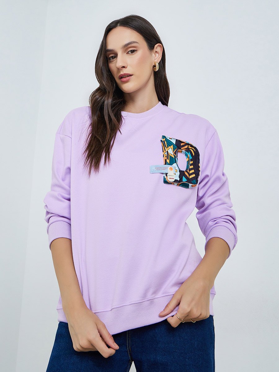 Purple 3D Patch Detail Regular Fit Sweatshirt