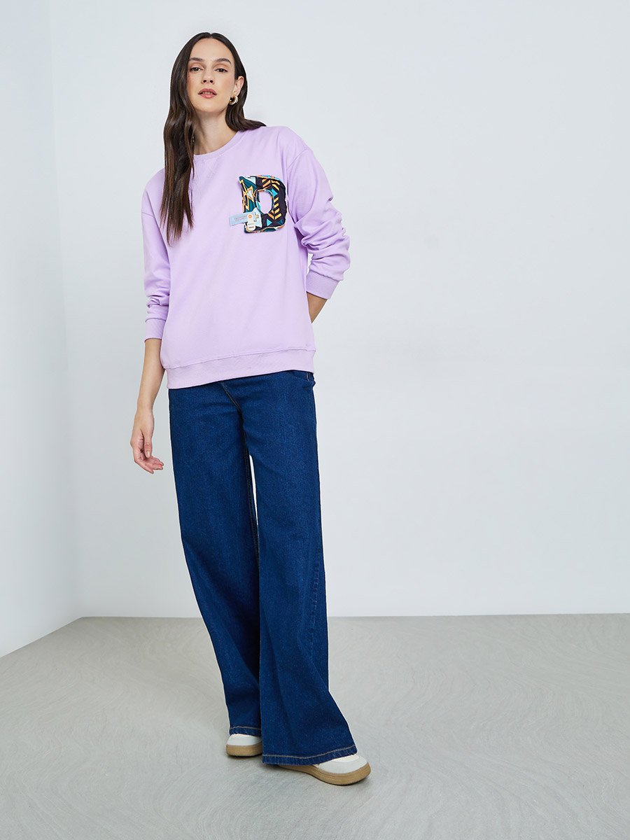 Purple 3D Patch Detail Regular Fit Sweatshirt
