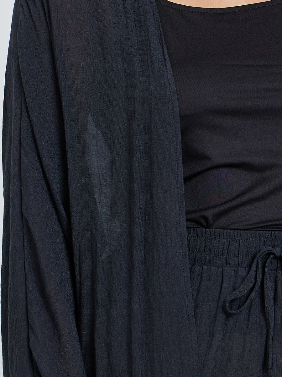 Black Open Front Kimono and Solid Pants Co-Ords