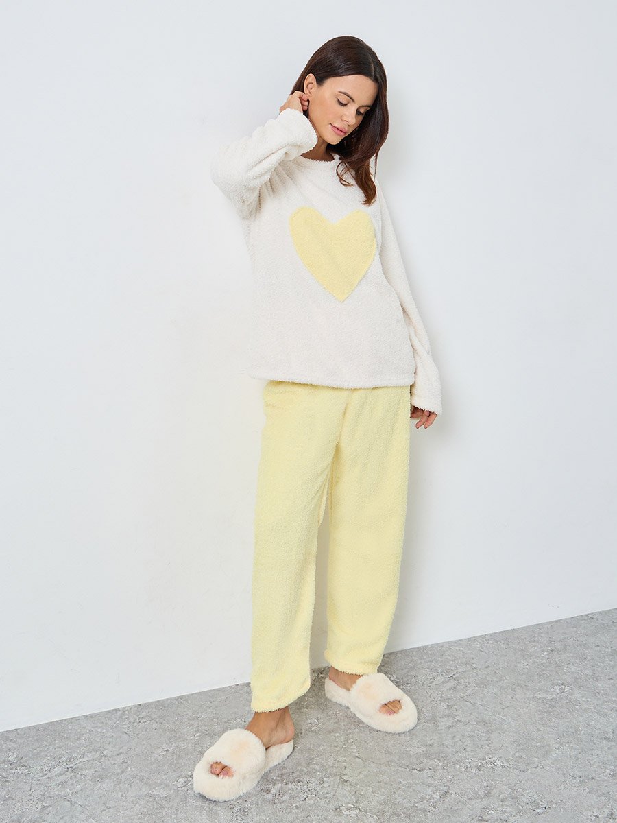 Contrast Heart Detail Fleece Top and Pyjama Set